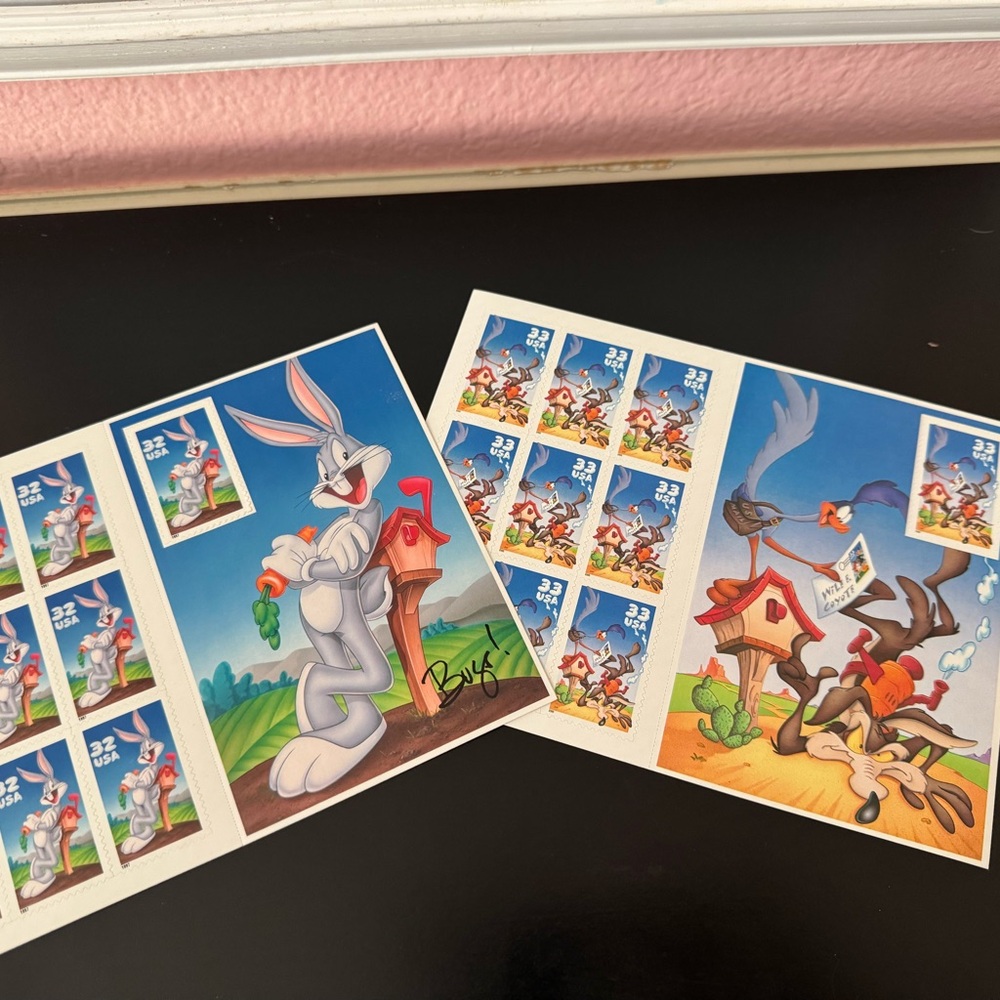 Vintage 1997 Bugs Bunny and Wile E. Coyote Stamp Sheets